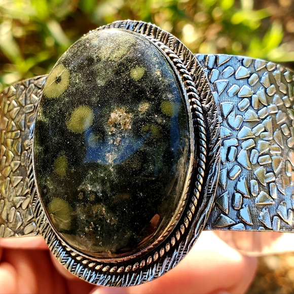 New Huge Kambaba Jasper 925 Silver Cuff Bracelet. - Picture 13 of 14